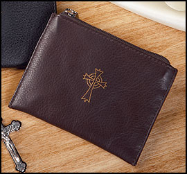 Brown Leather Rosary Case with metal zipper