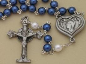 Blue Glass pearl Lourdes water Rosary