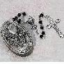 Black First Holy Communion Rosary and pewter box set