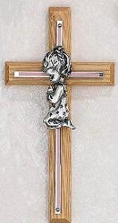 Oak & Overlay Praying Girl Cross