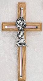 Oak & Silk Overlay Praying Girl Baptism Cross