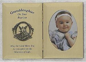 Folding metal baptism plaque for granddaughter with photo frame