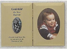 Folding Metal Baptism Plaque for Godchild (boy) with photo frame