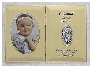Folding Metal Baptism Plaque for Godchild (girl) with photo frame