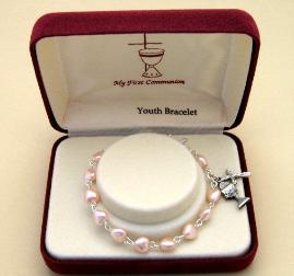 Pink Heart First Communion Bracelet