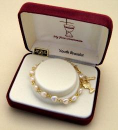Gold and Pearl Heart First Communion Bracelet