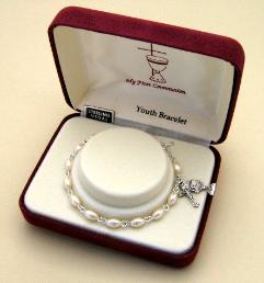 Oval Pearl & Sterling Silver First Communion Bracelet