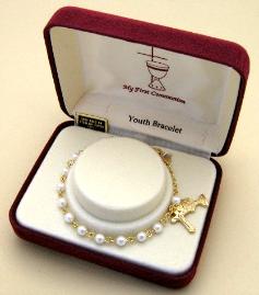 Gold and Pearl First Communion Bracelet
