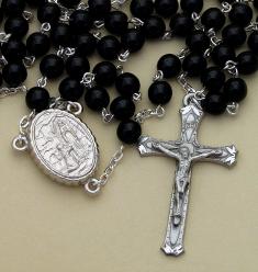 Black Glass Rosary With Lourdes Water Center