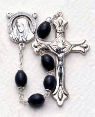 Oval Black Wood Bead Rosary