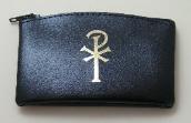 black vinyl Rosary Case as part of black wood Rosary gift set.