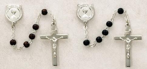 Brown and Black Wood and Sterling Silver First Communion Rosaries