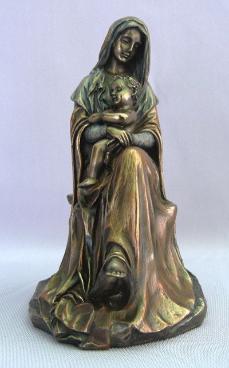 Bronzed Madonna and Child - Virgin Mary Statue - seated