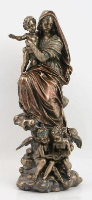 Bronzed Madonna and Child with Angels Statue