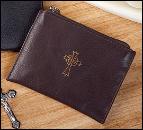 brown leather Rosary Case as part of Sterling Silver and brown wood Rosary Gift set