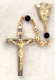 22KT Gold over Sterling Silver Rosary by Creed with Onyx Our Father Beads