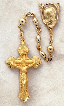 22KT Gold over Sterling Silver Rosary by Creed with oval Hail Mary Beads