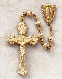 22KT Gold over Sterling Silver Rosary by Creed with Corrugated Hail Mary Beads