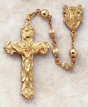 22KT Gold over Sterling Silver Rosary by Creed with Oval Corrugated Hail Mary Beads