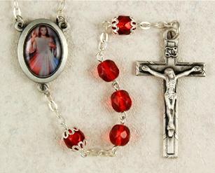 Red Glass Divine Mercy Rosary