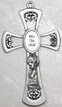 Pewter Praying Girl Baptism Cross