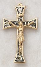 image of classic gold over sterling silver Men's Crucifix pendant by Creed with hard fired black enamel inlay