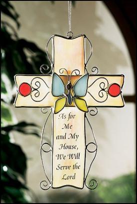 As for me and my house stained glass cross