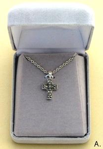 Image of Sterling Silver and Marcasite Cross Pendant Necklace in gift box