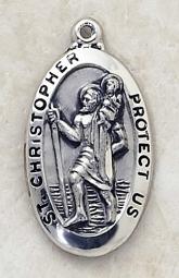Large oval sterling Silver Saint Christopher Medal by Creed with engravable medallion