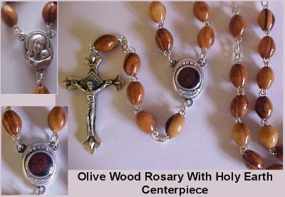 Jerusalem Oliver Wood Rosary with Holy Earth Centerpiece