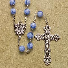 Light Blue Venetian Glass Bead Rosary with Sterling Silver Crucifix and center