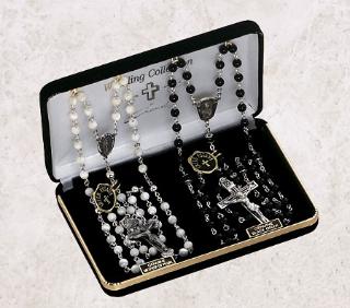 Sterling Silver Mother of Pearl & Black Onyx Wedding Rosary set
