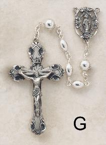 Image of All Sterling Silver Rosary by Creed with oval and round beads