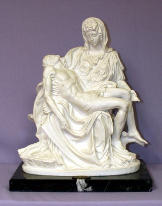 White Alabaster Pieta by Ado Santini on a Marble Base
