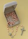 Pink Heart Peal Bead First Communion Rosary with deluxe gift box
