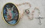 Image of Pink Pearl Guardian Angel Rosary and Rosary Box