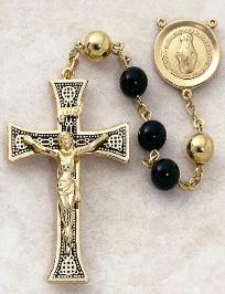 22KT Gold over Sterling Silver and Onyx Rosary - This is the ultimate Father's Day Gift!