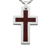 Stainless Steel Cross with brown inlay
