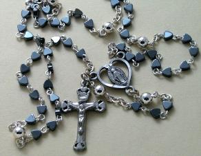 Silver and hematite heart Bead First Communion Rosary