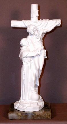 St. Francis with Christ Statue on Marble Base