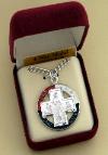 Image of Catholic Sterling Silver and Enamel Military 4-way medal with jewelry box