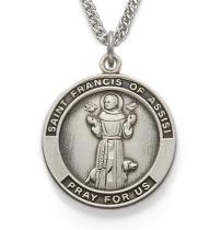 Round Sterling Silver St. Francis of Assisi Patron Saint Medal