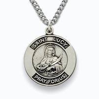 Sterling Silver St. Lucy Patron Saint Medal with engravable back.