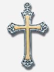 Two Tone Gold and Sterling Silver Cross Pendant Necklace