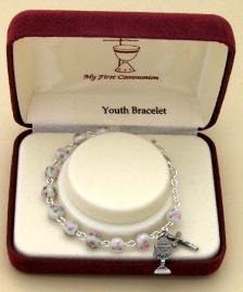 White Venetian Glass First Communion Bracelet
