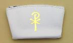 White vinyl Rosary case as part of blue capped crystal Rosary gift set