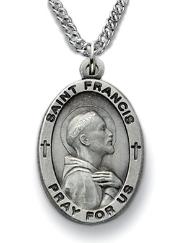 Oval Sterling Silver St. Fancis of Assisi Patron Saint Medal