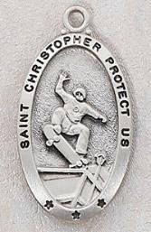 engravable sterling silver Catholic patron Saint Christopher Skateboarding Medal