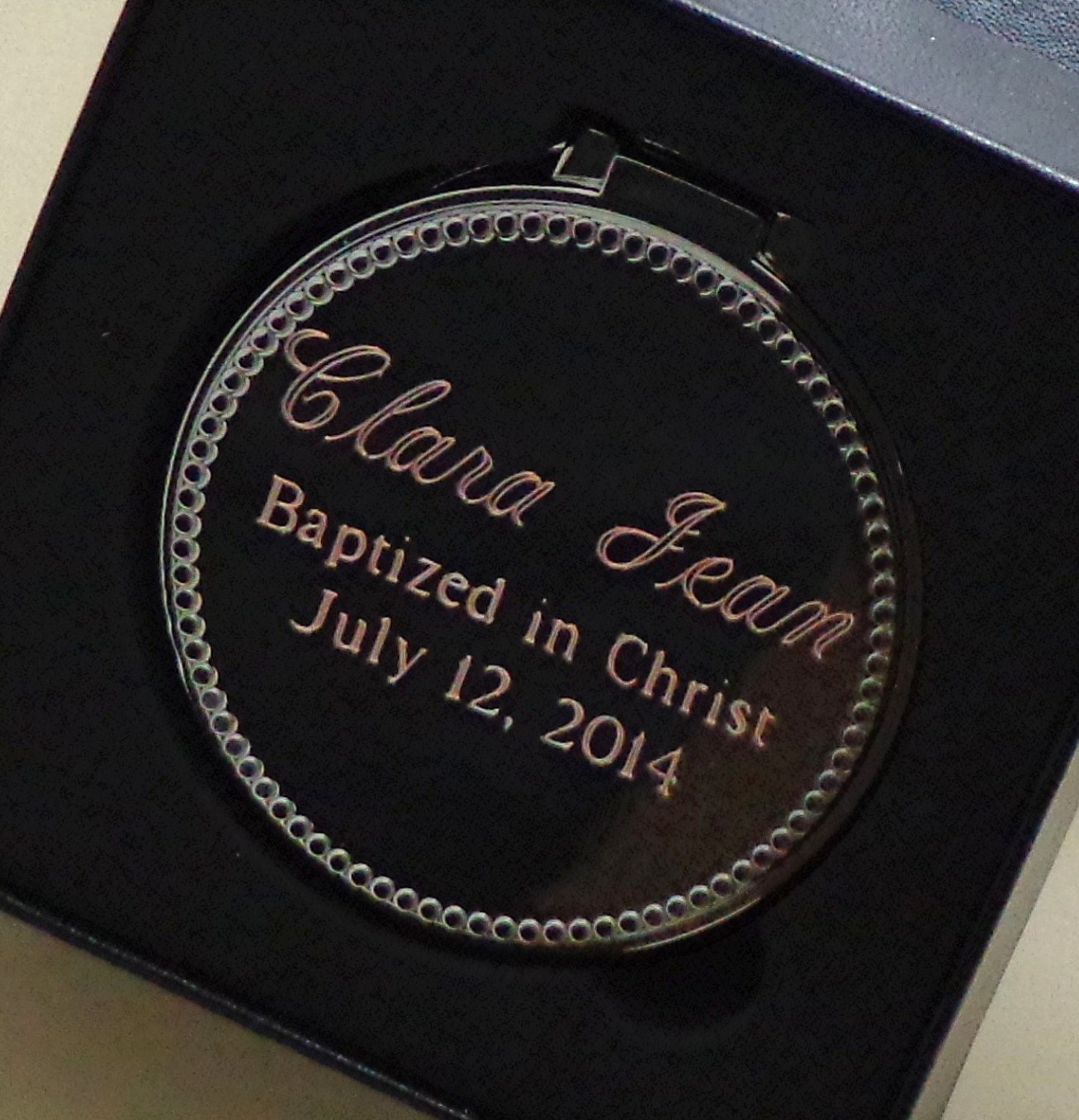 engravable metal Rosary trinket box case