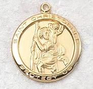 Gold over Sterling Silver Saint Christopher Medal necklace with engravable medallion
